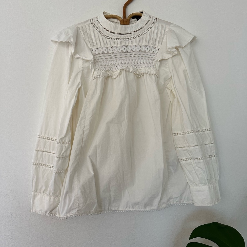 J. Crew Ivory Lace Accent Top